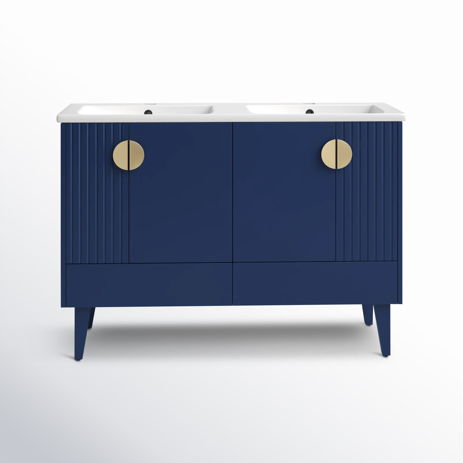 Saimah 47.25'' Double Bathroom Vanity, Satin Brass, Navy Blue