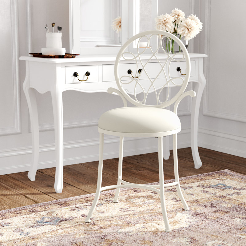 Tabouret de coiffeuse Felan, Blanc brillant, Blanc