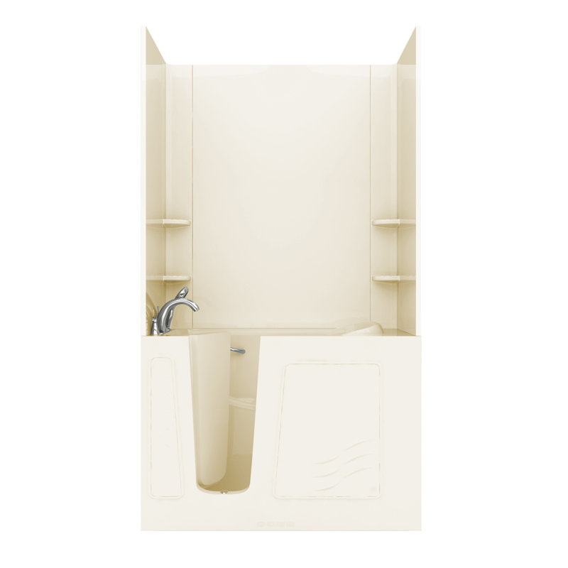 Ashton 52.8'' x 29.5'' Fiberglass Bathtub with Faucet, Biscuit, Left