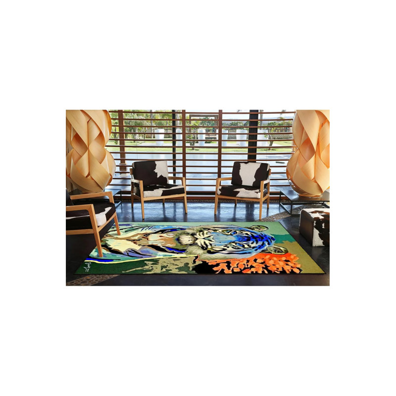 Colorful Tiger Patterned Washable Carpet, Rectangle 2'4" x 4'