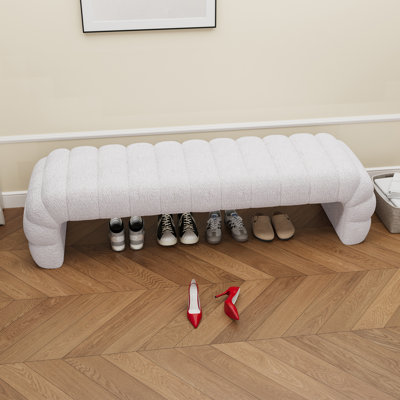Modern  Chenille Upholstered Bed Bench,channel Tufted Ottoman
