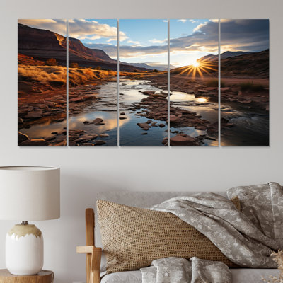 Coucher de soleil à Utah Mountain III - impression sur toile de paysages - 5 panneaux égaux