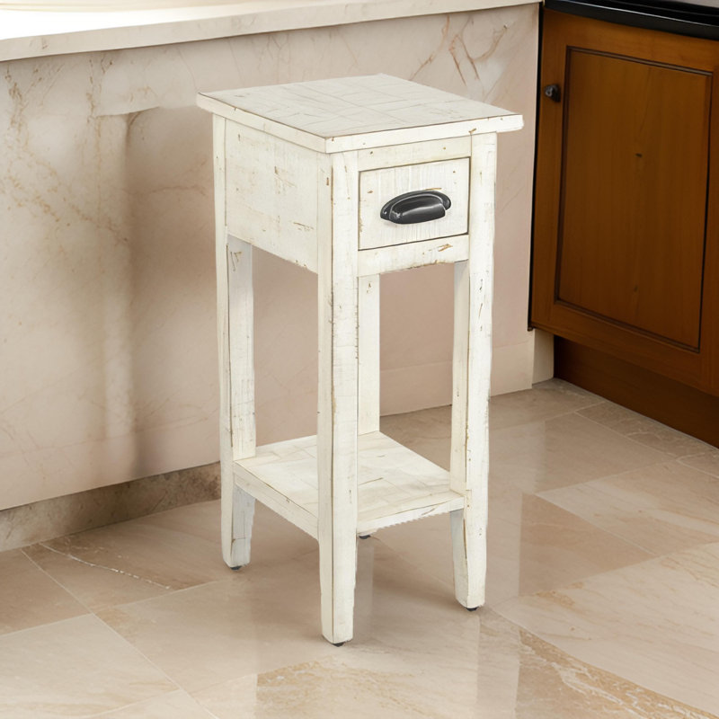 Komor Solid Wood End Table, White