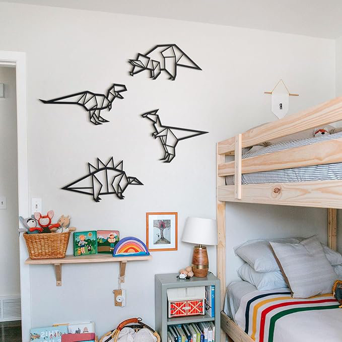 Dinosaures, art mural en métal - décor de dinosaure pour chambre d'enfant ou chambre de bébé, 4 pièces