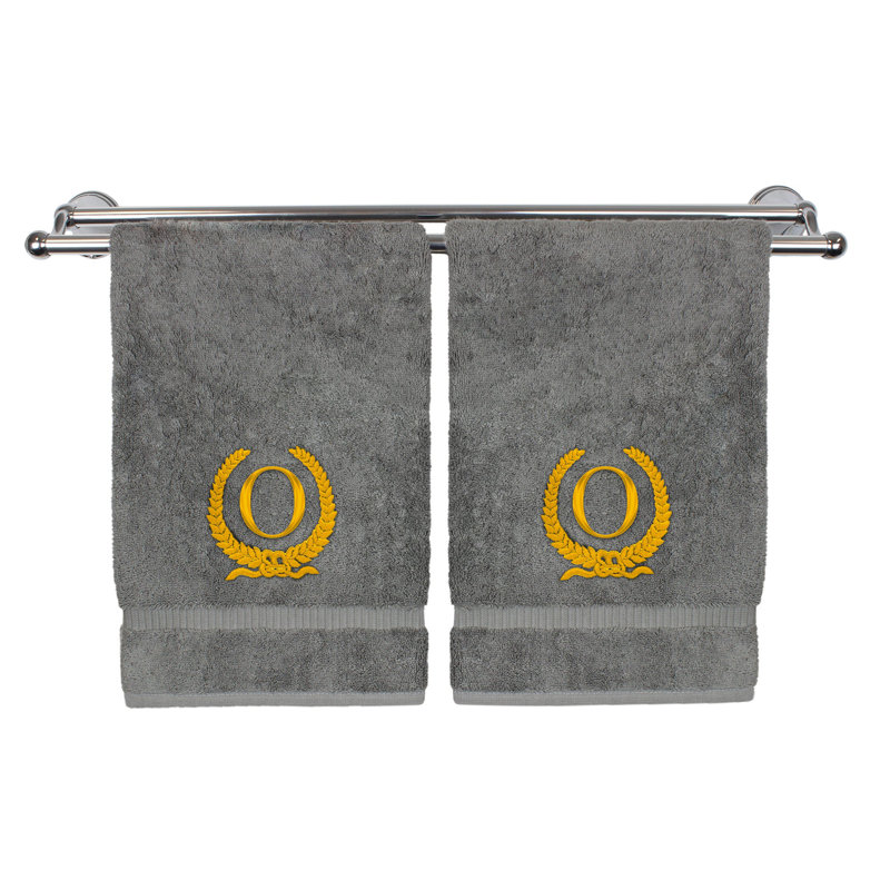 Essuie-mains monogramme - ensemble de 2 - lettre de conception de couronne, O, Gris / Or