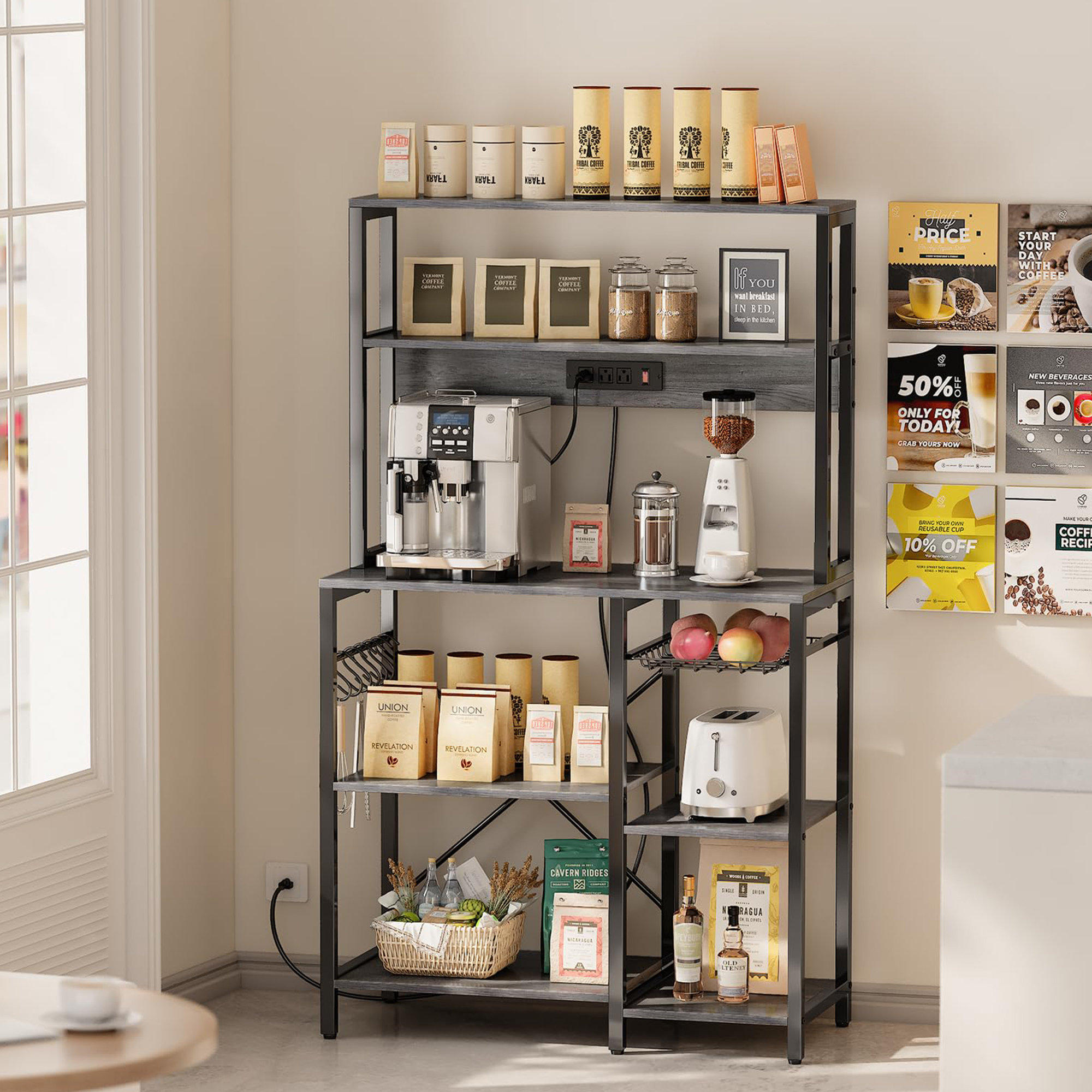 17 Stories 5-tier kitchen bread rack with power socket | Wayfair