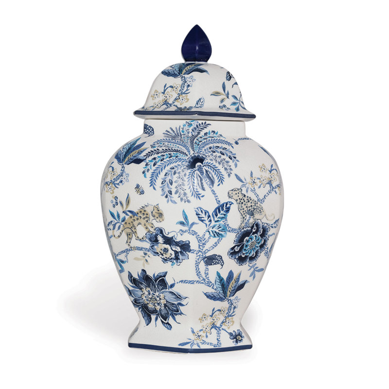 Braganza White/Blue Jar, 21" H x 13" W x 12" D