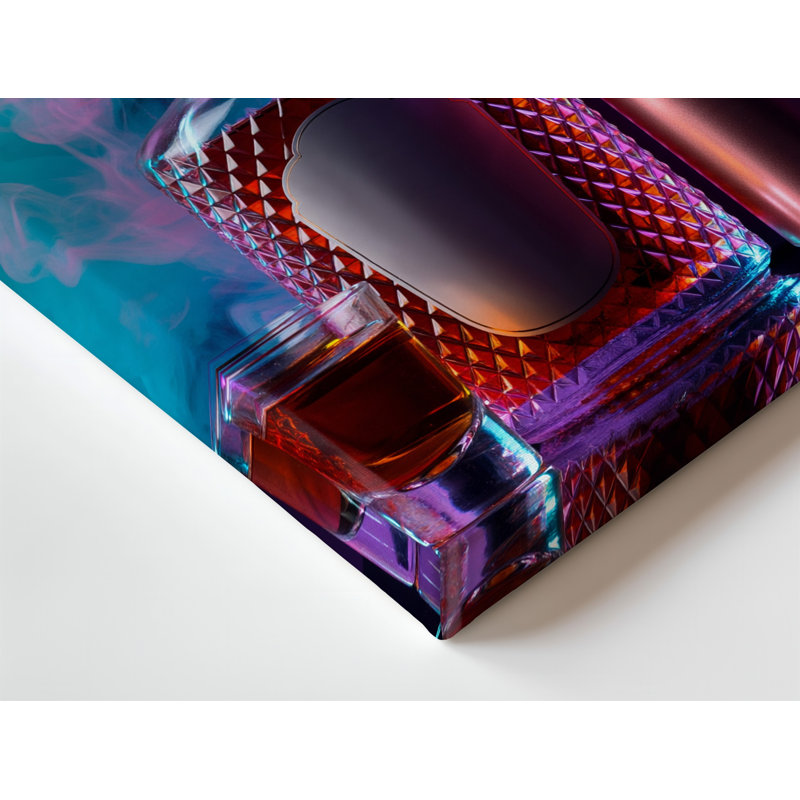 Toile «A Vibrant Neon Lit Still Life Composition Composition A A Prominnent», art mural avec bouteille de cognac Hennessy et son art mural complexe