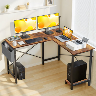 Modern 50 In. L Shaped Wood Reversible Computer Desk Corner PC Gaming Table With Side Storage Bag And Shelf by 17 Stories