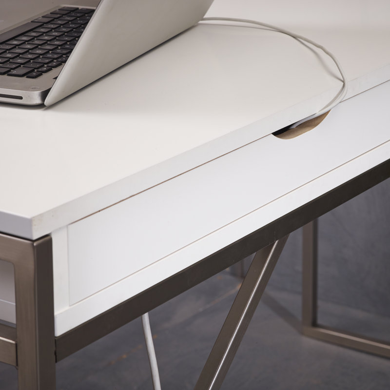 Mistral Standing Desk W:137cm X D: 60cm with white metal legs incl. 3 trays, White/Oak