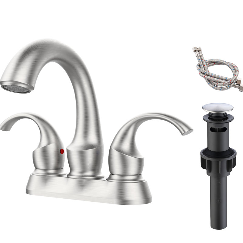 Robinet de salle de bain en nickel brossé, 2 poignées, 10 cm, avec aérateur élégant et bonde escamotable. Robinet pour 2 lavabos en nickel, design élégant, facile à installer.