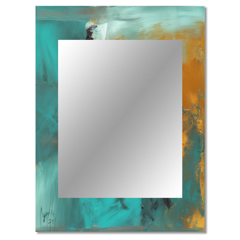 «Becoming the Ocean Sun» abstrait bleu sarcelle et or - peinture abstraite, miroir mural unique, art moderne imprimé sur métal