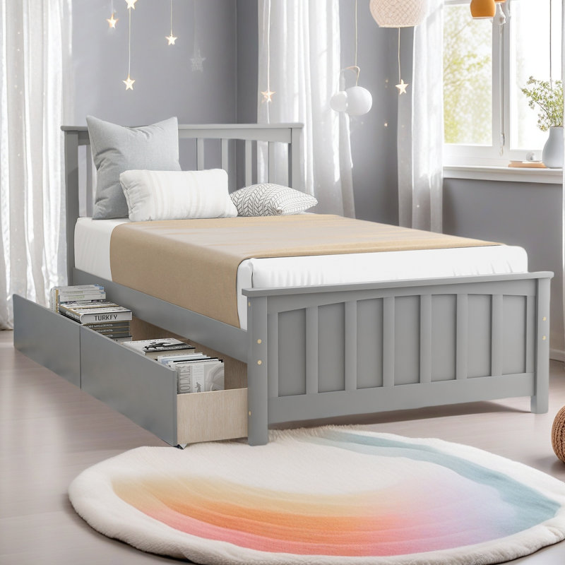 Lit plateforme simple avec deux tiroirs, Gris