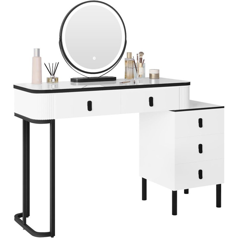 Dressing Table with Mirror, Black/White