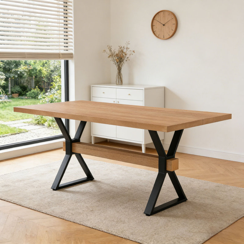 Shaun 63" Dining Table with X-Shaped Metal Legs, Natural