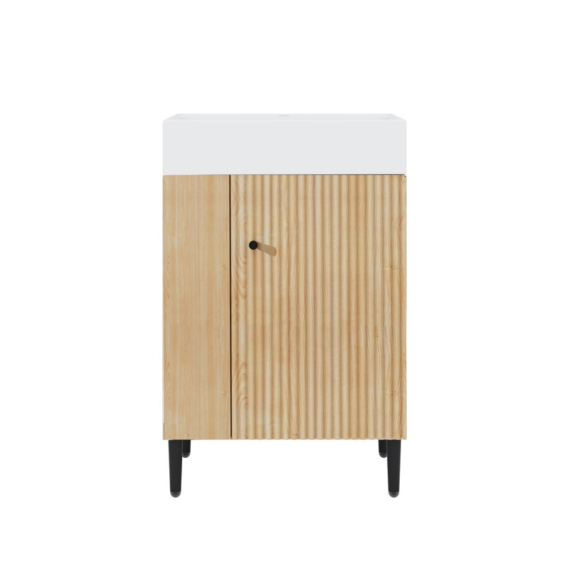 Ensemble de meuble-lavabo et de lavabo sur pied 21,6 pouces avec pieds de rangement en métal à gauche, Bois