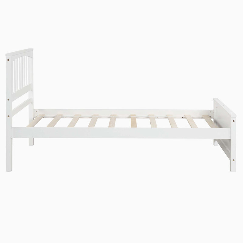 Classic Wooden Platform Bed Frame, Blanc