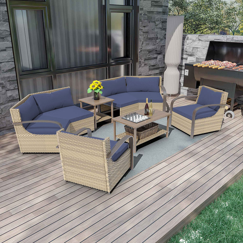 Patio Wicker Metal Conversation Set, Blue