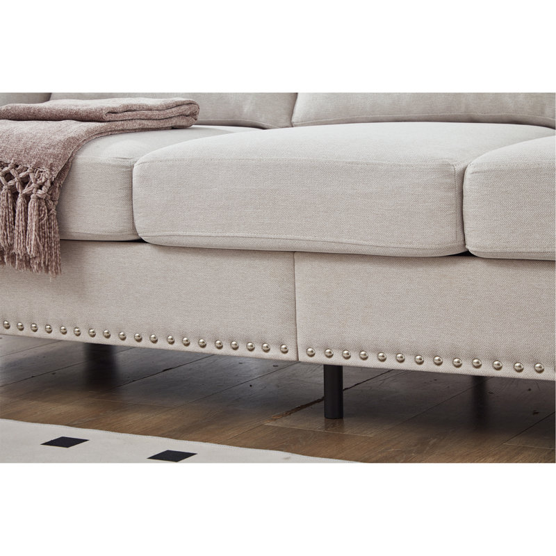 Canapé en tissu rembourré de 83 po., Beige