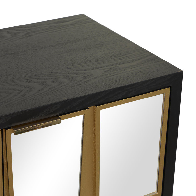 Wooden 1 Shelf and 3 Doors Room Cabinet with Mirrored Front, Black