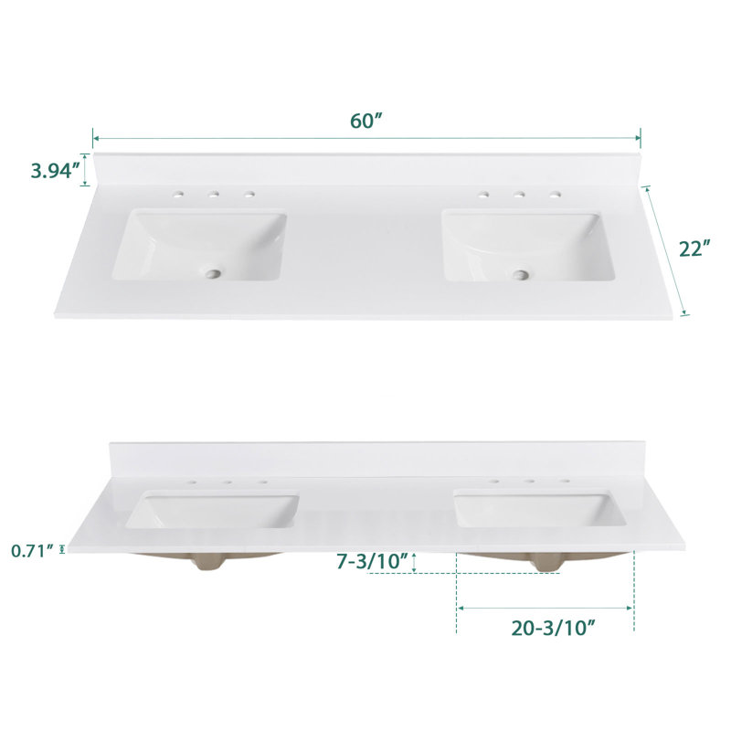 60'' Engineered Stone Double Bathroom Vanity Top with Sink