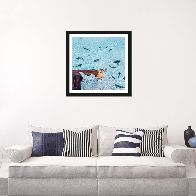 " Breakfast With Sharks " by Hobopeeba, White, 24" H x 24" W x 1" D, Black Framed Paper