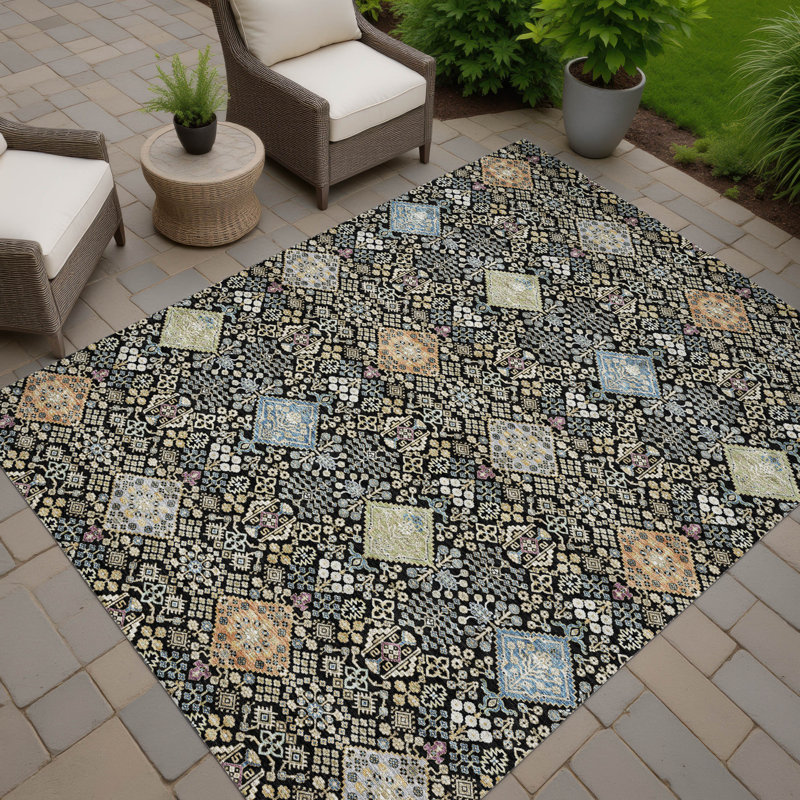 Machine Washable Indoor/Outdoor Chantille ACN2440 Traditional Rug, 10' x 14', Black