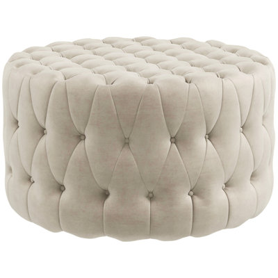 31.5" Round Ottoman, Large Velvet-Feel Upholstered Foot Stool With Button Tufted Design And Padded Seat For Living Room, Entryway, Beige
