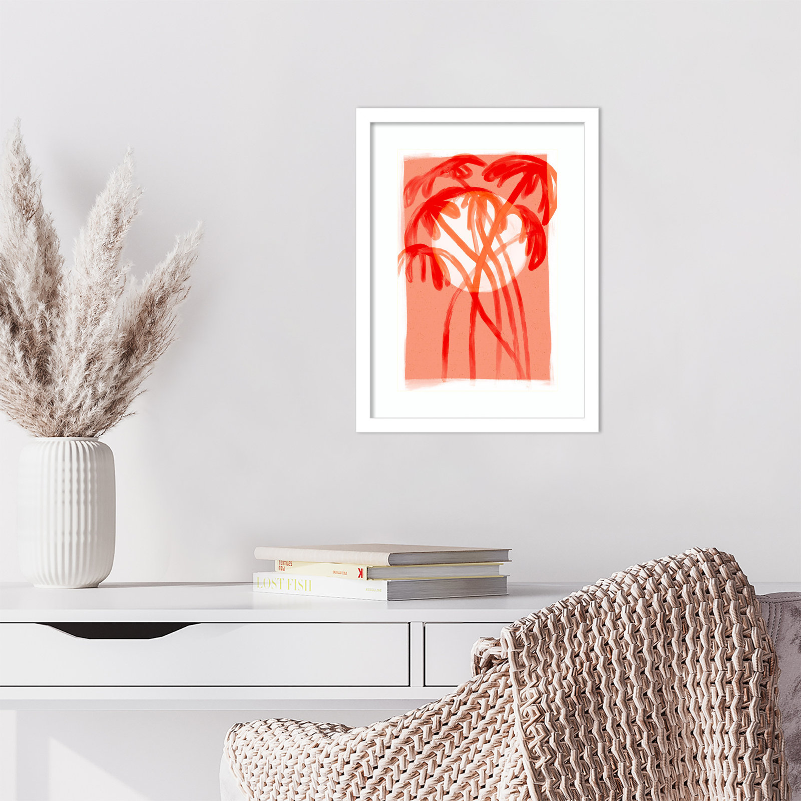 Galya "Palms at Sunset" Print by Treechild, White, 17" H x 13" W