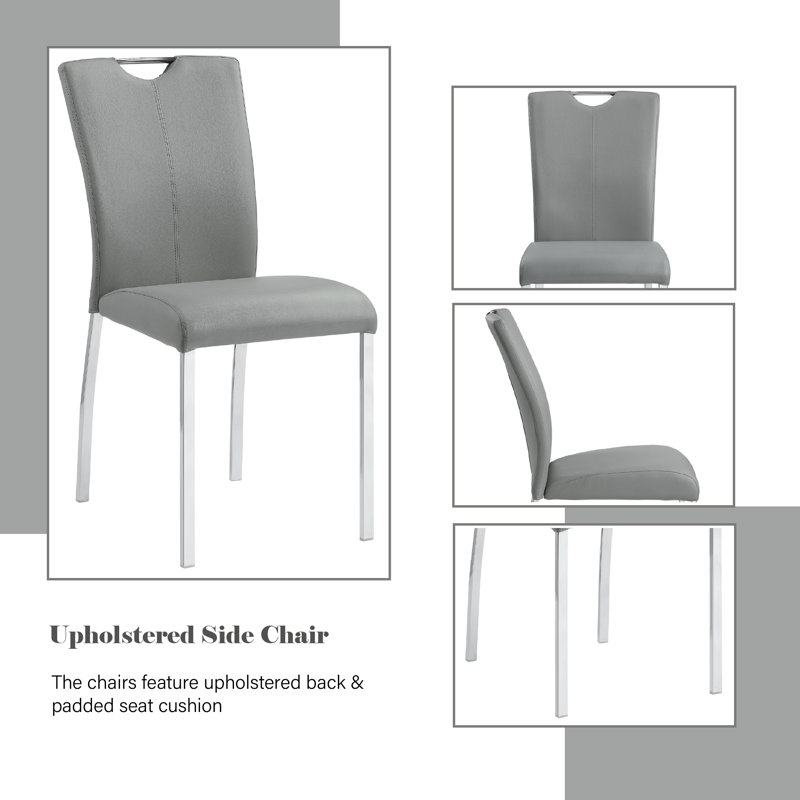 Gray Faux Leather Upholstered Side Chair with Chrome Metal Legs