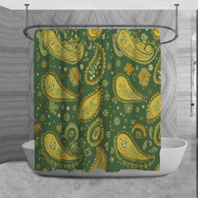 Paisley Shower Curtain Traditional Bath Mat Green Bathroom Decor