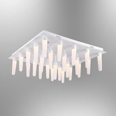 Modern White Chandelier, 27.6 x 27.6 x 11.4 Inches, Metal Body with Acrylic Cap | 3 x 25W LED Sockets, 4000K, 7880 Lm | Scandinavian Solid Color Design, Perfect for Dining Room & Living Spaces