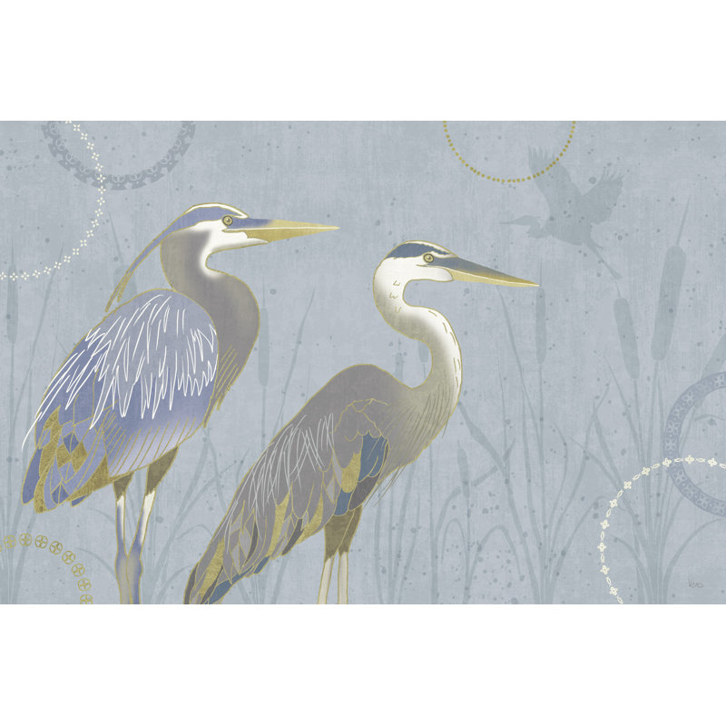 Profil de l'aigrette héron sur quenouilles Meadown bleu-gris, or, jaune, H 24 po x l 36 po x P 1,5 po