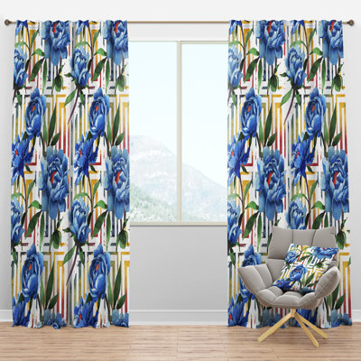 Retro Floral Botanical Design I - Mid-Century Velvet Curtain - Room darkening - 1 panel