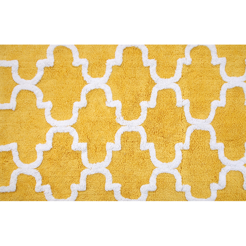 Anastatia Cotton Non-Slip Bath Rug, 50" x 30", Yellow/White