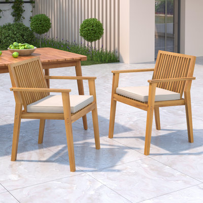 Helan Outdoor Acacia Wood Dining Chairs With Seat Cushions