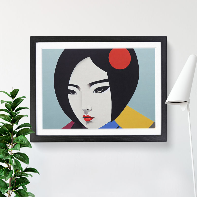 An Abstract Geisha - Framed Print, 25cm H x 34cm W x 2cm D, Black