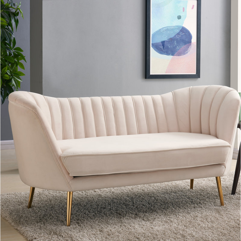 Margo 65" Velvet Flared Arm Loveseat, Cream Velvet