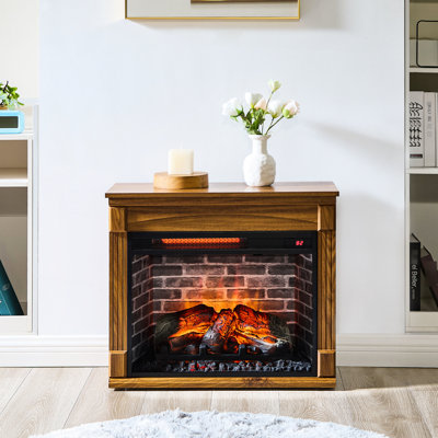 Electric Fireplace 28 Inch For Bedroom - 1500w Heating, Realistic Flames, Fuse Protection, Simple Style Tv Entertainment Center W/ 5000 /h Heat, Remote Control, No Installation, Double Protection