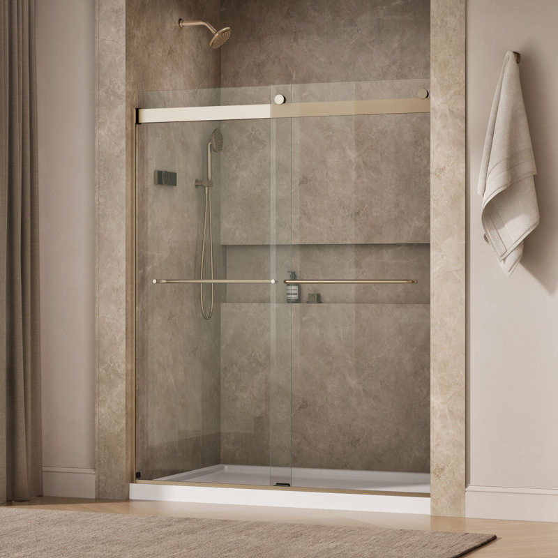 Levity 59.63" x 74" Bypass Shower Door with CleanCoat® Technology, Anodized Brushed Bronze, Crystal Clear