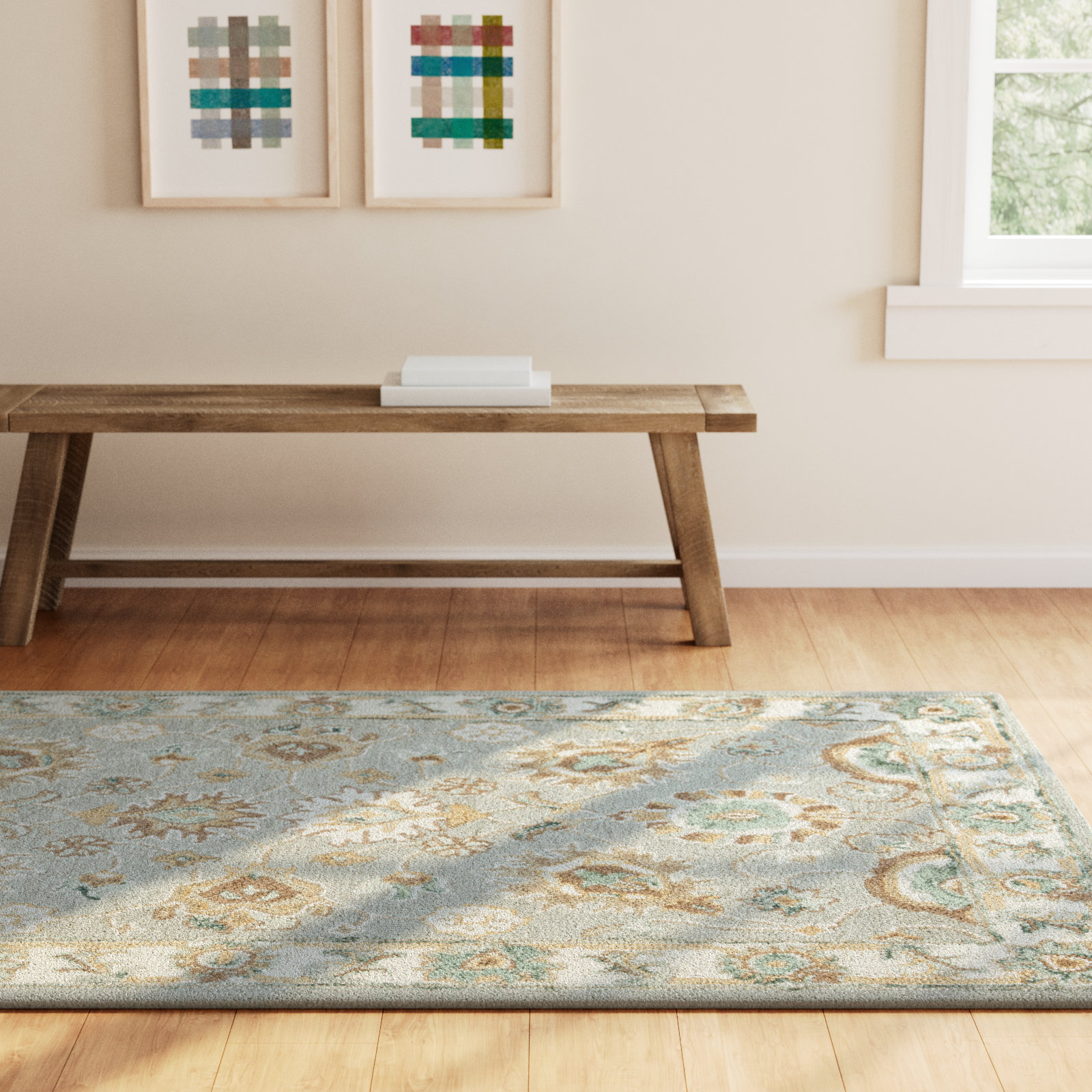 Desmondia Aqua Ivory Hand-Woven Wool Rug, Rectangle 6' x 9'