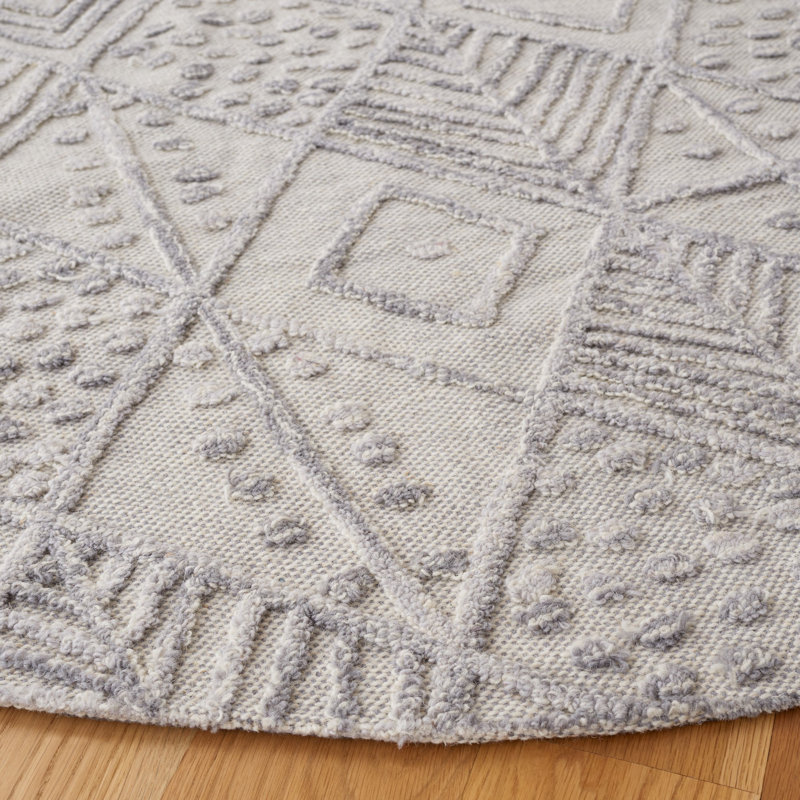 Tapis géométrique en laine / coton touffeté à la main Barzan, Rond 6 pi