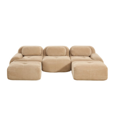 Canapé modulaire en forme de U en velours côtelé chameau de qualité supérieure - aucun assemblage requis, conception antidérapante, conception ergonomique adaptée aux animaux de compagnie, accoudoirs courbés extra larges, rembourrage en éponge 3D à haute résilience pour les salons, les chambres et les bureaux