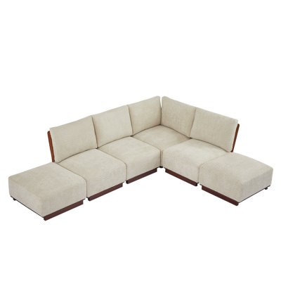 116" L-Shaped Modular Sofa, Boucle Fabric, 6-Piece Set, Sectional Sofa, Sesame, Wood Frame