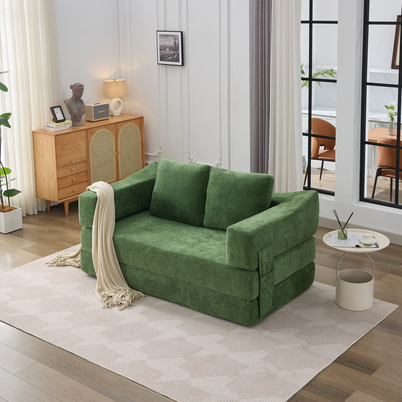 Canapé-lit moderne et minimaliste convertible avec dossier amovible, canapé-lit dépliant et canapé de plancher - Mobilier multifonctionnel pour petits espaces, salon, chambre à coucher, appartement - vert