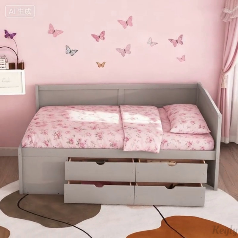 Elegant Daybed with Drawers and Shelves, Space-Saving and Stylish for Modern Living and Organization., Twin, Gray