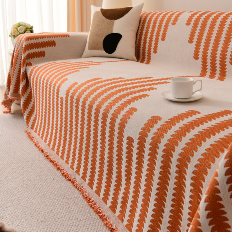 Housse pour canapé en chenille, L 134 po x P 71 po, Chenille orange