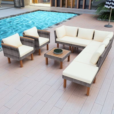 9 Outdoor Collection - Legs, Beige Cushions, Pe Patio Go 9 Pieces, Enjoyment