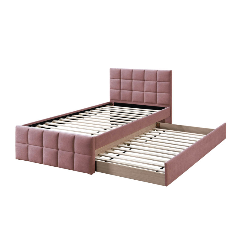 Lit contemporain avec tête de lit et lit gigogne rembourrés roses pour la décoration de chambre à coucher