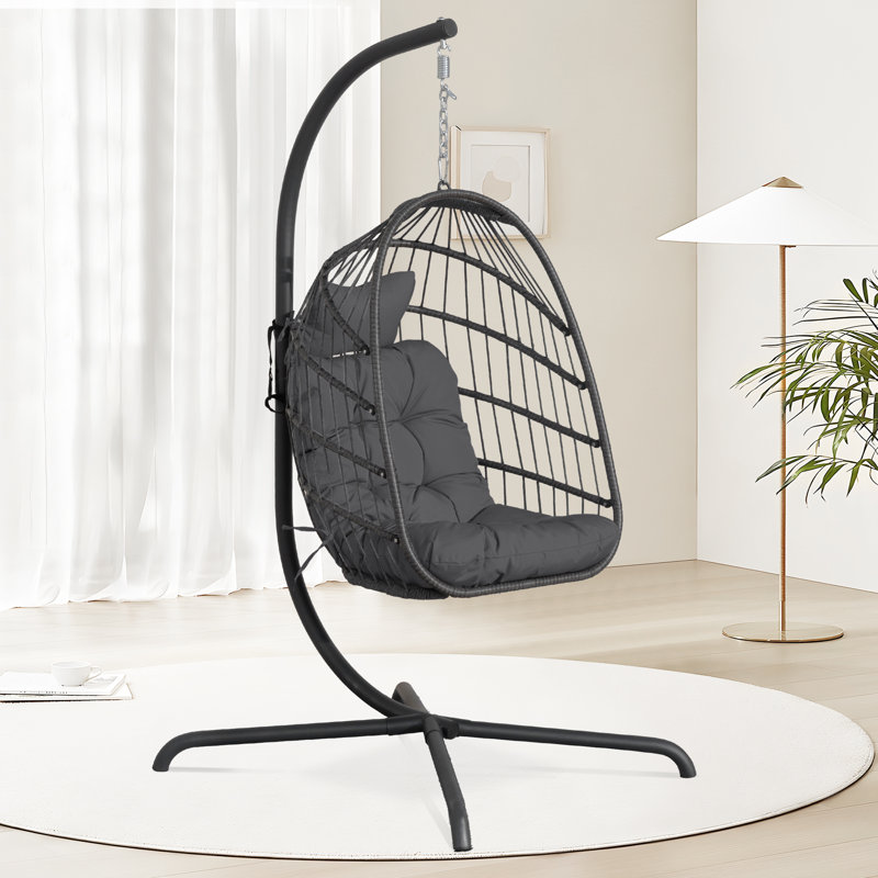 Balancelle d'extérieur / d'intérieur Chingford avec support, coussin de 5 po et appui-tête, balancelle suspendue pour patio, porche, balcon, chambre à coucher